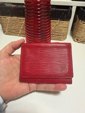 Louis Vuitton Red Epi Leather Folding card Wallet with LV Logo